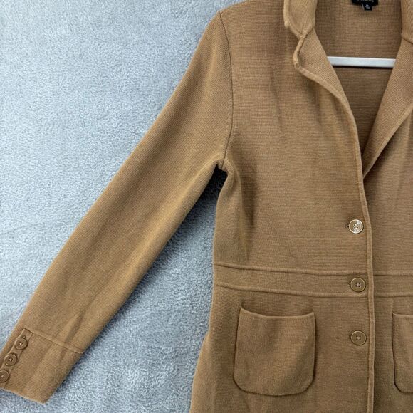Talbots Sweater Womens M Beige Jacket Button Front Patch Pocket Collared Stretch - Picture 5 of 14
